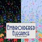 Embroidered Elegance fabric collection by Kanvas Studio Benartex floral embroidered-look prints in black and blue colourways quilting cotton