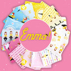Emma Wiggle Wiggles quilting fabric collection Riley Blake ballet bows kids novelty patchwork cotton pink blue yellow white fabric