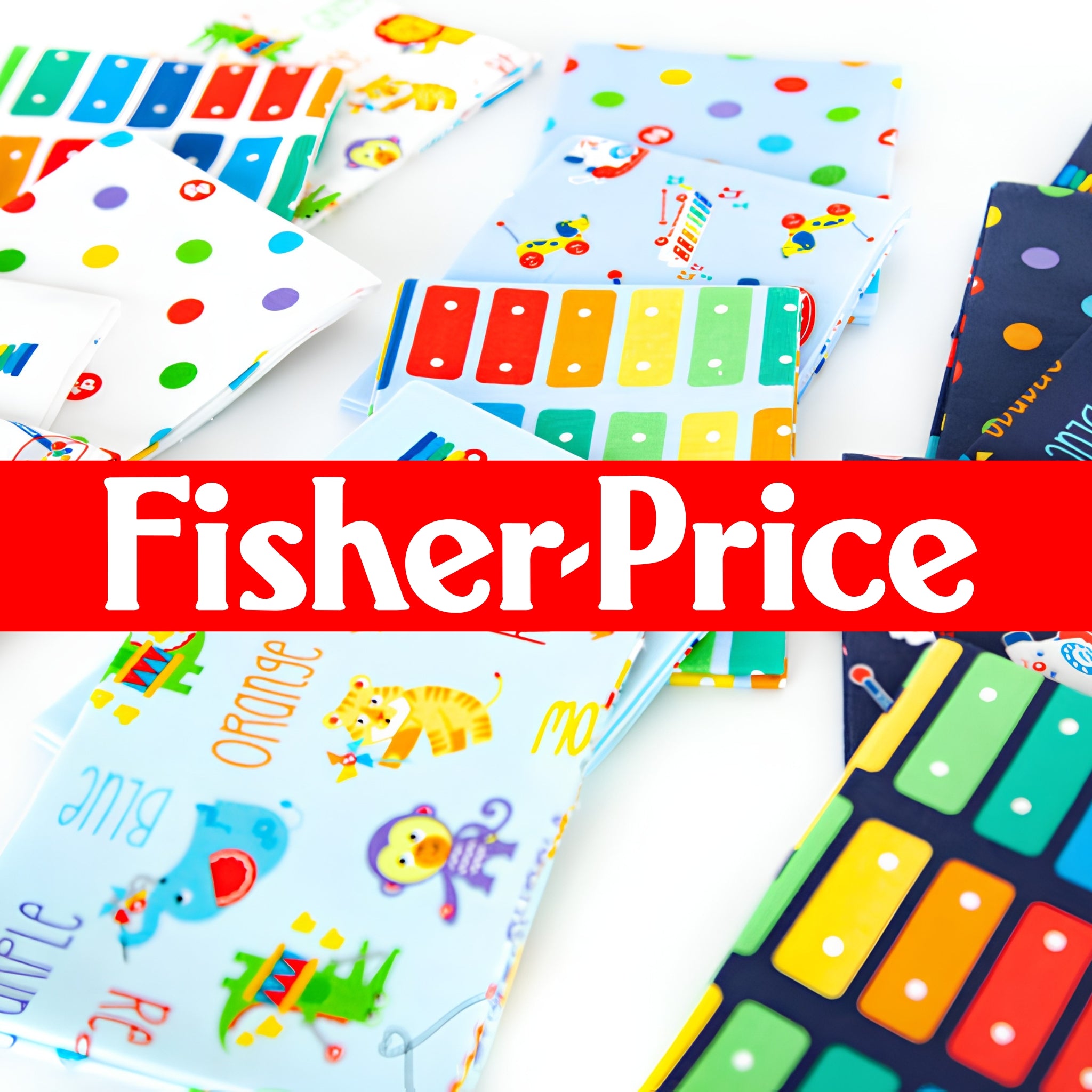 Fisher Price retro kids toys fabric collection fat quarters Mattel Riley Blake quilting cotton baby quilts nursery décor