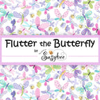 Flutter the Butterfly collection cover tossed butterflies dragonflies bees pink purple teal green novelty kids quilting fabric Susybee