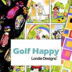 Golf Happy novelty golf ladies bags and course scenes collection by Loralie Harris Designs multi-colour black white quilting cotton