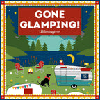 Gone Glamping by Wilmington Prints novelty quilting fabric collection caravans camping dogs campfire night scene