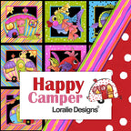 Happy Camper novelty caravans camping panels and coordinate prints collection by Loralie Designs multi-colour quilting cotton
