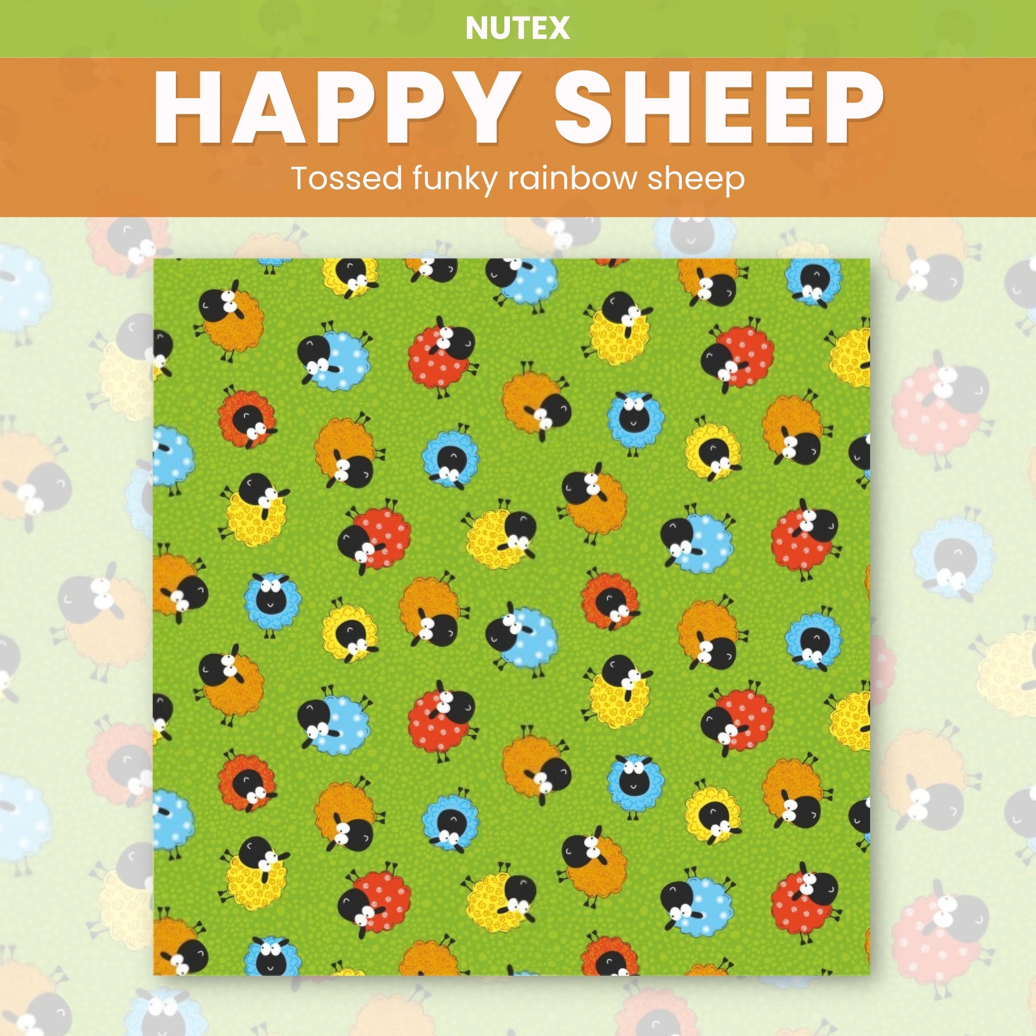 Illustrated rainbow sheep orange yellow blue red green fabric for baby quilts children's quilts novelty kids patchwork projects
