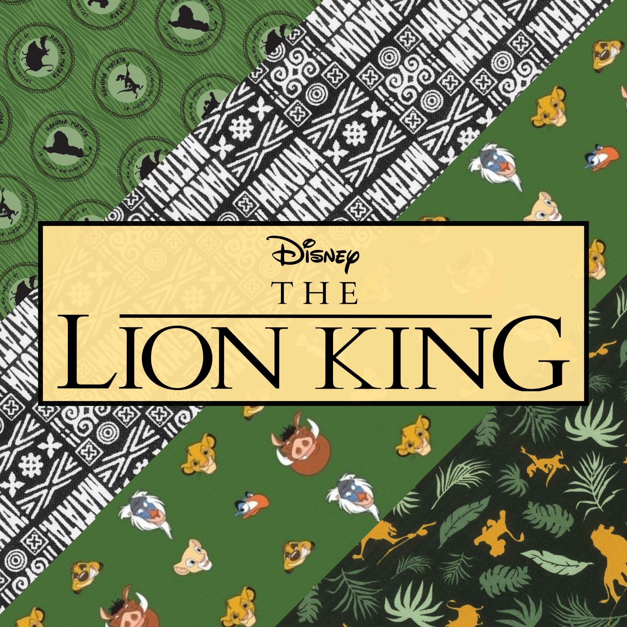 Disney Lion King fabric collection cover with Simba and Pride Rock characters for kids' quilts and patchwork projects