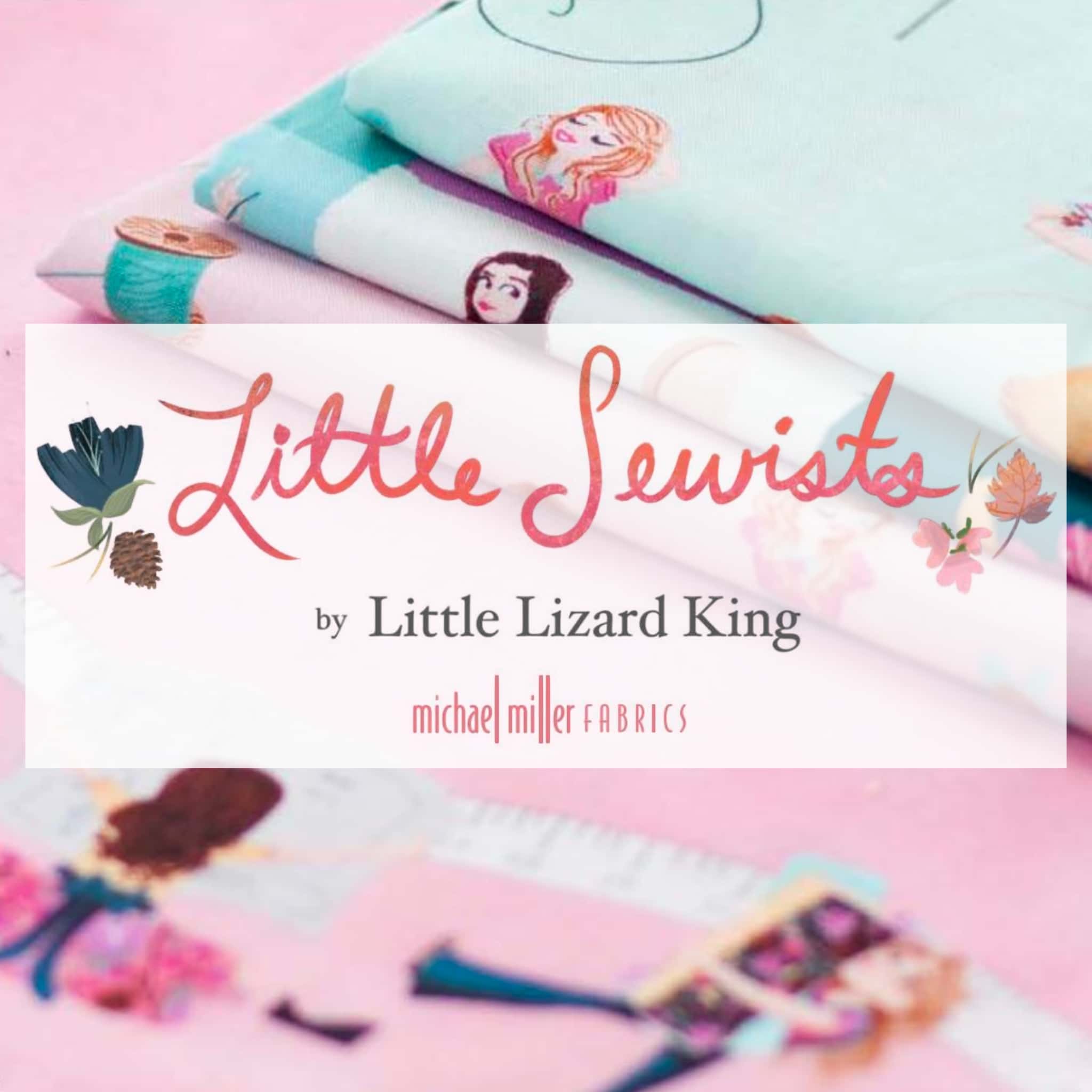 Little Sewists fabric prints for patchwork quilts, kids' sewing projects, and nursery décor featuring girls crafting