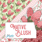 Native Blush Australian flora quilting cotton patchwork fabrics in pink and green for sewing projects