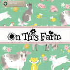 On This Farm quilting fabric collection by Blend Fabrics featuring cows pigs goats dogs cats bees and chickens on green background