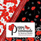 Poppy Promenade by Kanvas Studio pearlescent quilting fabric collection red poppies butterflies black and white
