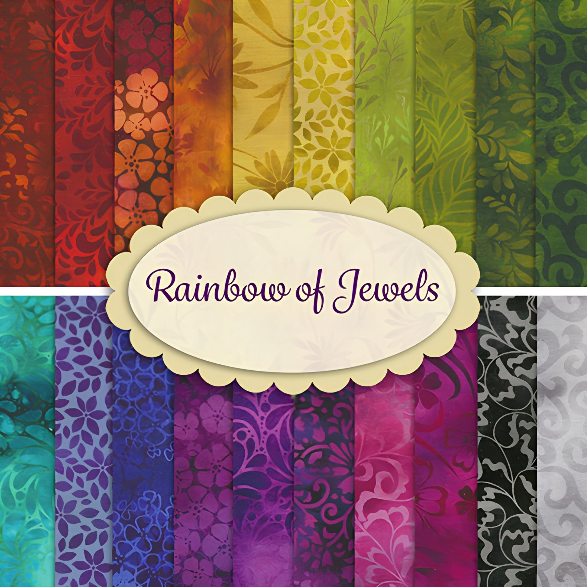 Rainbow of Jewels collection cover jewel-toned floral blender quilting fabric Jason Yenter In The Beginning Fabrics