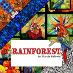 Rainforest Benartex quilting fabric collection with parrots, butterflies and tropical prints in vibrant jewel tones