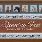 Running Free Kathleen Hill Studio E realistic horse quilting fabric collection horse portraits beach scene paisley stripe