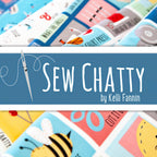 Sew Chatty by Kelli Fannin novelty sewing puns toss block panel quilting cotton fabric collection denim white peacock blue pink Riley Blake