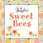 Sweet Bees by Susybee collection cover with yellow bees flowers and honeycomb patchwork in yellow and green for baby quilts and nursery sewing projects
