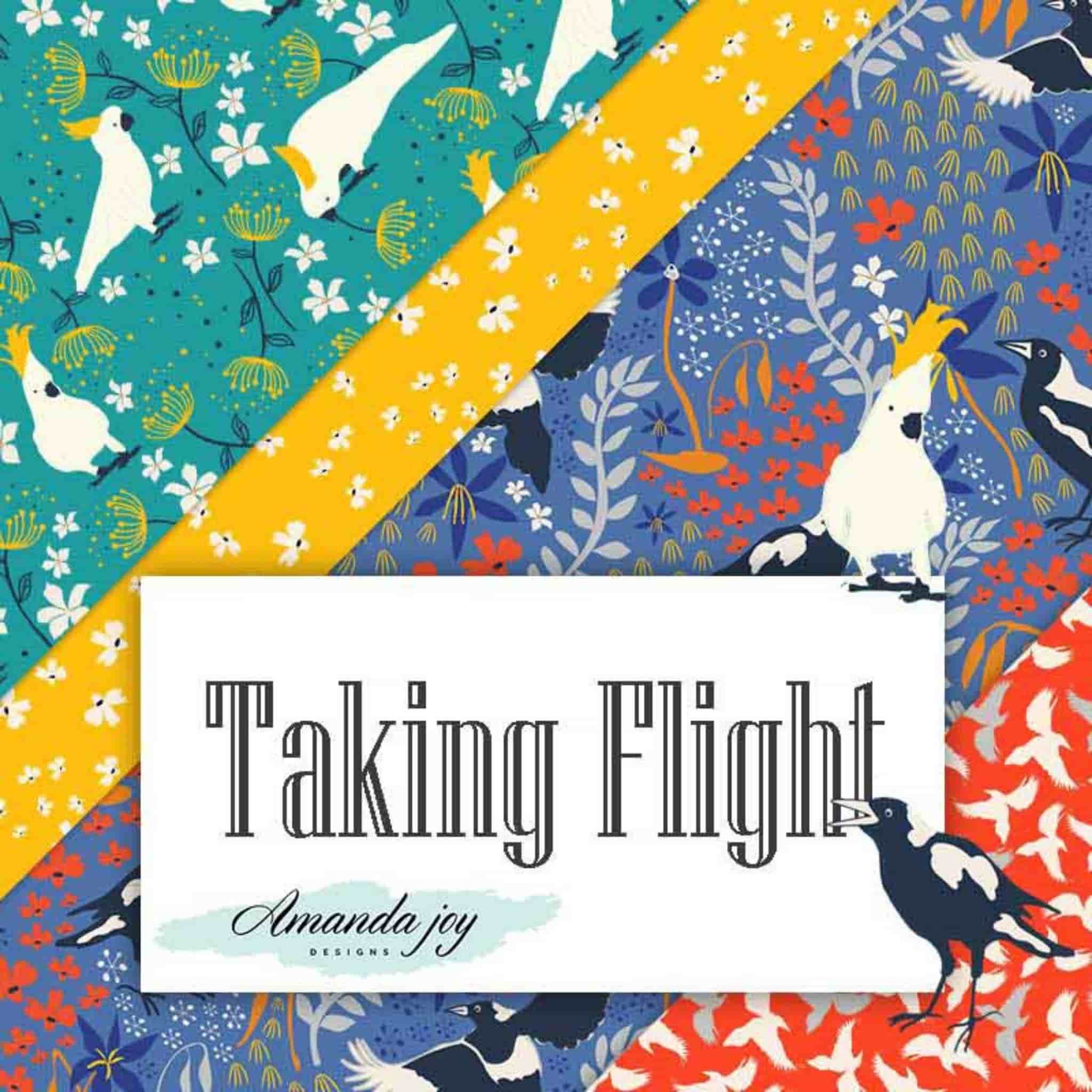 Taking Flight fabric collection magpie bird floral botanical prints cotton for Australiana quilting patchwork