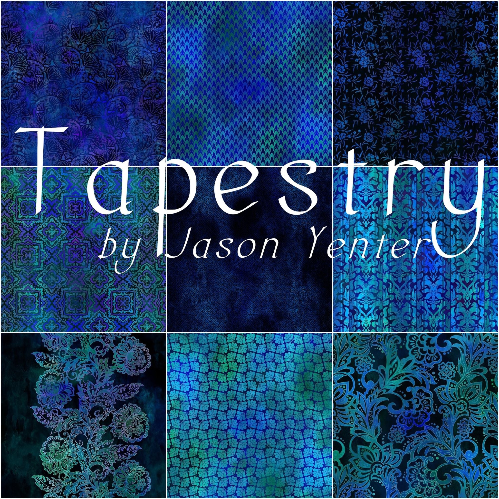 Tapestry collection by Jason Yenter In The Beginning Fabrics blue teal quilting fabric range