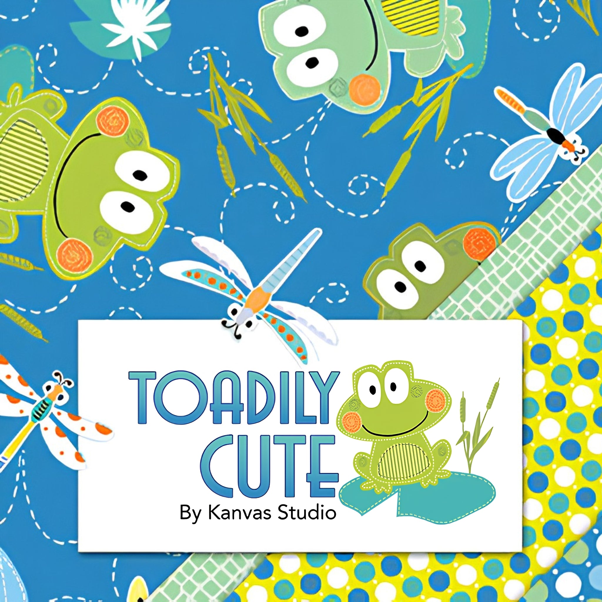 Toadily Cute novelty frog dragonfly kids quilting fabric collection by Kanvas Studio