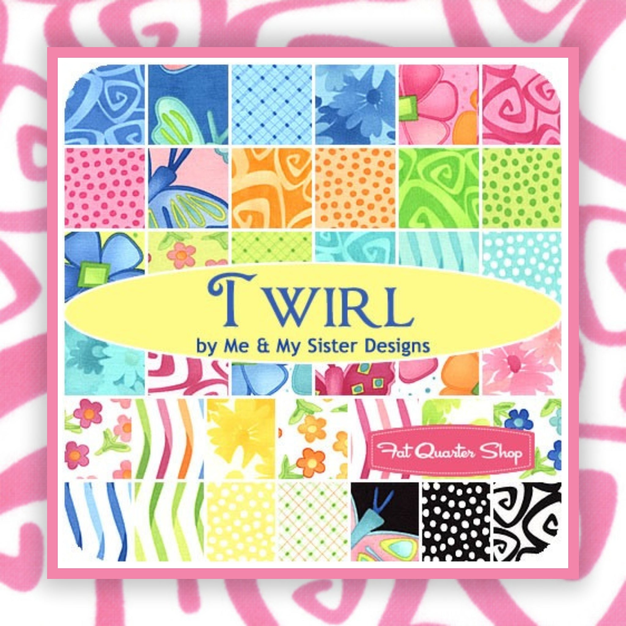Me and My Sister Twirl collection quilting cotton fabric with flowers butterflies swirls stripes and spots in bright colours