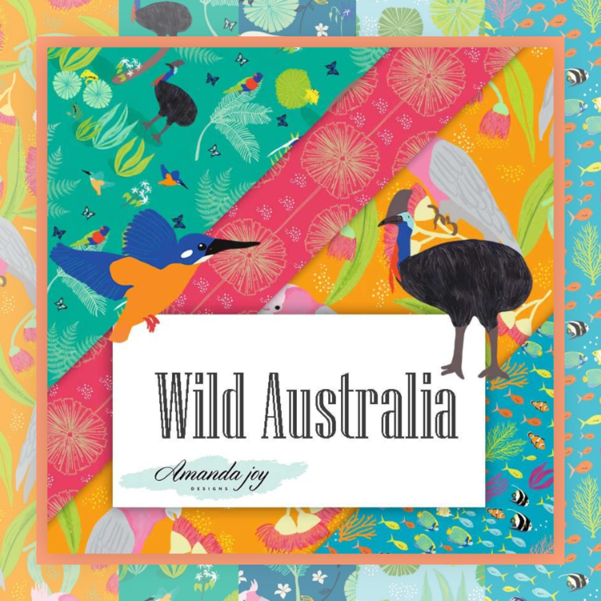 Wild Australia collection cassowary native birds tropical fish coral reef vibrant fabrics Amanda Joy Designs