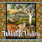 Wildlife Valley KK Fabrics collection Australian animals kangaroos koalas emus wombats kookaburras eucalyptus outback