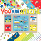 Bright kids quilt fabrics with stars, dots and positive words by Katie Webb for Clothworks