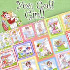 You Golf Girl retro novelty golf ladies quilting fabric collection by Loralie Harris Designs multi-colour panels coordinates and golfer girl prints