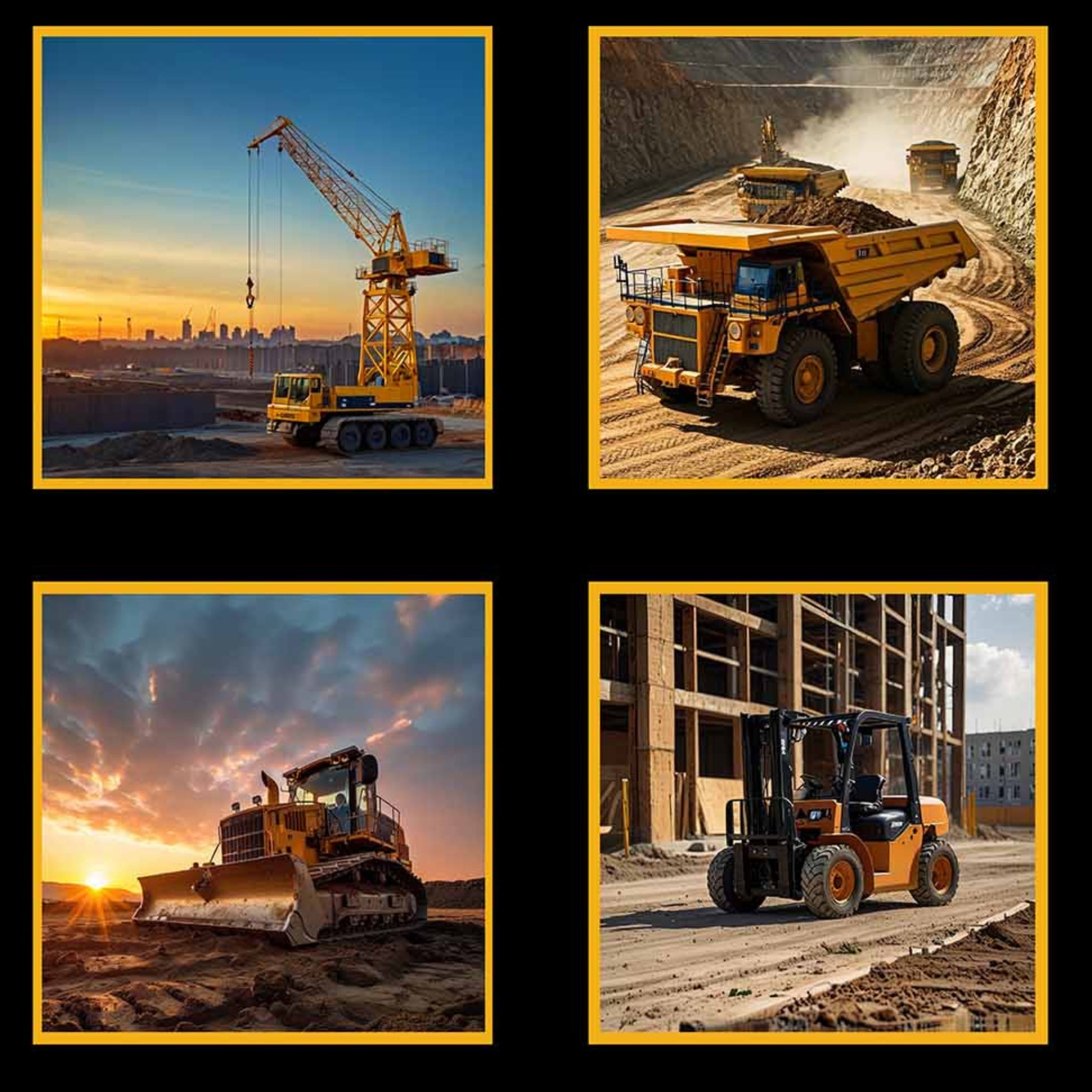 Construction machinery panel yellow front loaders dump trucks tower cranes excavators fabric for boys' quilts construction worker gifts