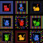 Novelty cool cats multi-colour black panel fabric for cat quilts cushions wall hangings and cat lover gifts Loralie Harris Designs