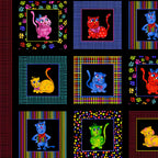 Novelty cool cats multi-colour black panel fabric for cat quilts cushions wall hangings and cat lover gifts Loralie Harris Designs