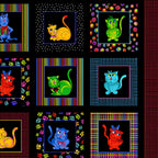 Novelty cool cats multi-colour black panel fabric for cat quilts cushions wall hangings and cat lover gifts Loralie Harris Designs