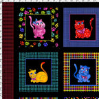 Novelty cool cats multi-colour black panel fabric for cat quilts cushions wall hangings and cat lover gifts Loralie Harris Designs