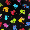 Novelty tossed cool cats multi-colour black fabric for cat quilts tote bags cushions and cat lover gifts Loralie Harris Designs