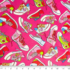 Retro high-top sneakers hot pink red lime green blue fabric for children's quilts bags sporty themed patchwork sewing projects