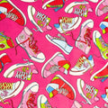 Retro high-top sneakers hot pink red lime green blue fabric for children's quilts bags sporty themed patchwork sewing projects