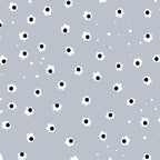 Small white daisies black centres scattered on soft blue-grey background floral blender quilting fabric for baby quilts patchwork tote bags and children's sewing