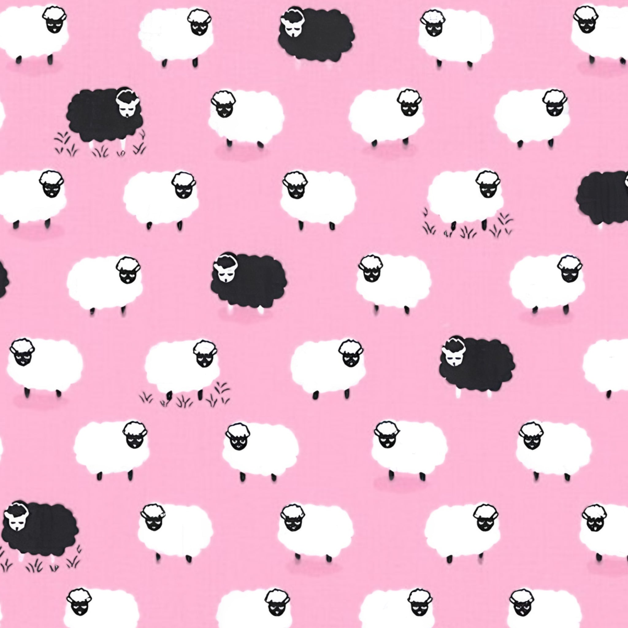 White and black sheep tossed flock pink background novelty quilting fabric for baby quilts nursery décor girls projects and children's sewing