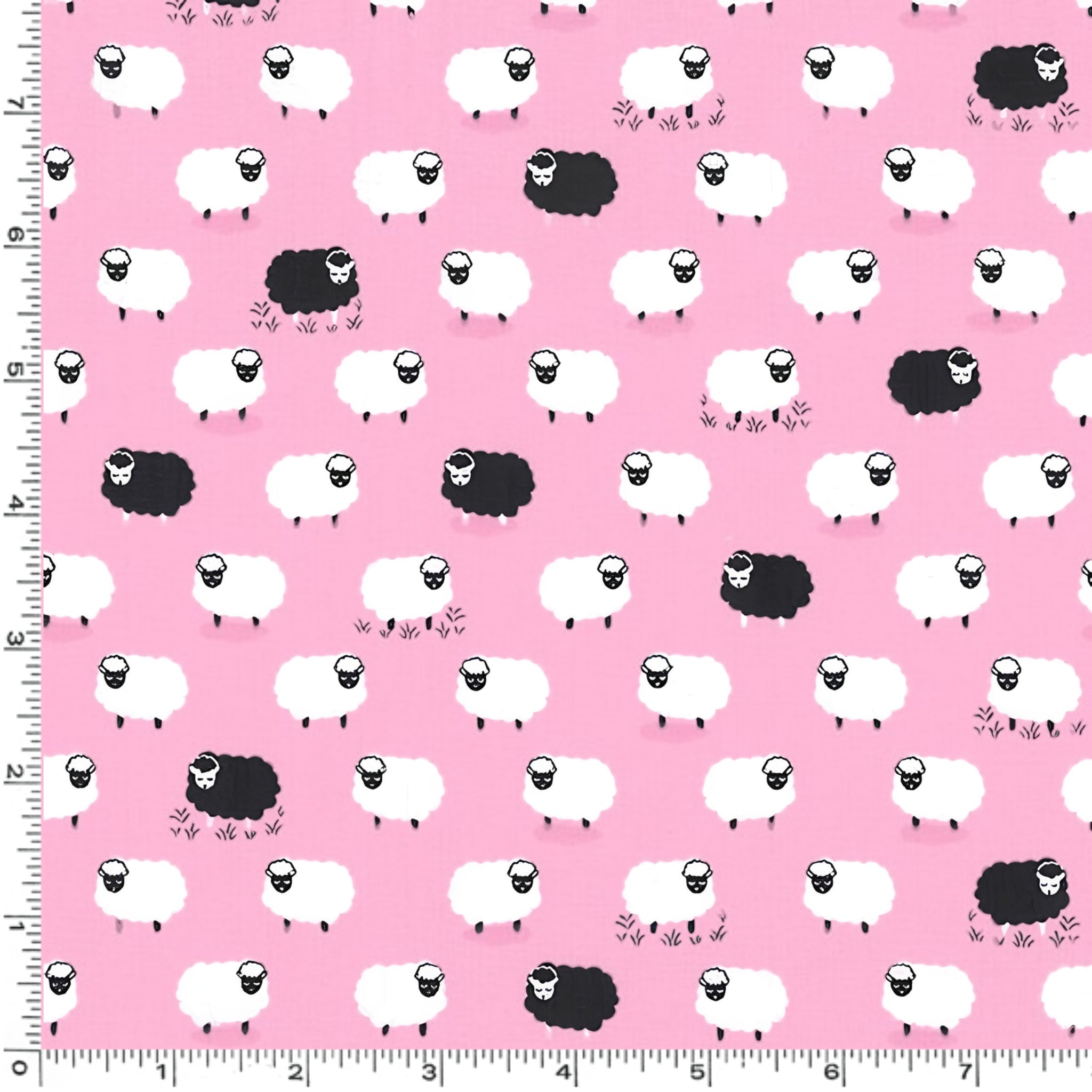 White and black sheep tossed flock pink background novelty quilting fabric for baby quilts nursery décor girls projects and children's sewing