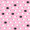 White and black sheep tossed flock pink background novelty quilting fabric for baby quilts nursery décor girls projects and children's sewing