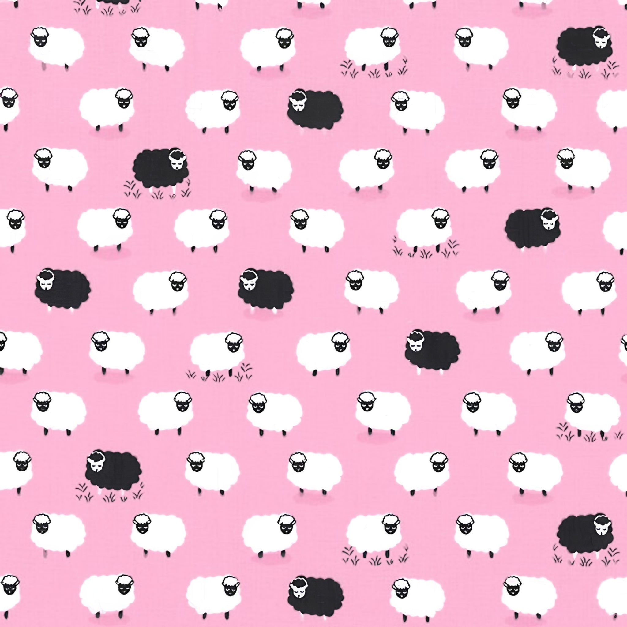White and black sheep tossed flock pink background novelty quilting fabric for baby quilts nursery décor girls projects and children's sewing