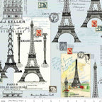 Paris Eiffel Tower French blue fabric for travel quilts, bags and patchwork sewing projects