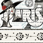 Paris border stripe cream fabric with Eiffel Tower and vintage French fashion motifs for travel quilts, bags and patchwork sewing projects