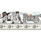 Paris border stripe cream fabric with Eiffel Tower and vintage French fashion motifs for travel quilts, bags and patchwork sewing projects