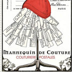Vintage French dressmaking mannequin panel cream fabric with red corset and French script for quilts and patchwork sewing projects
