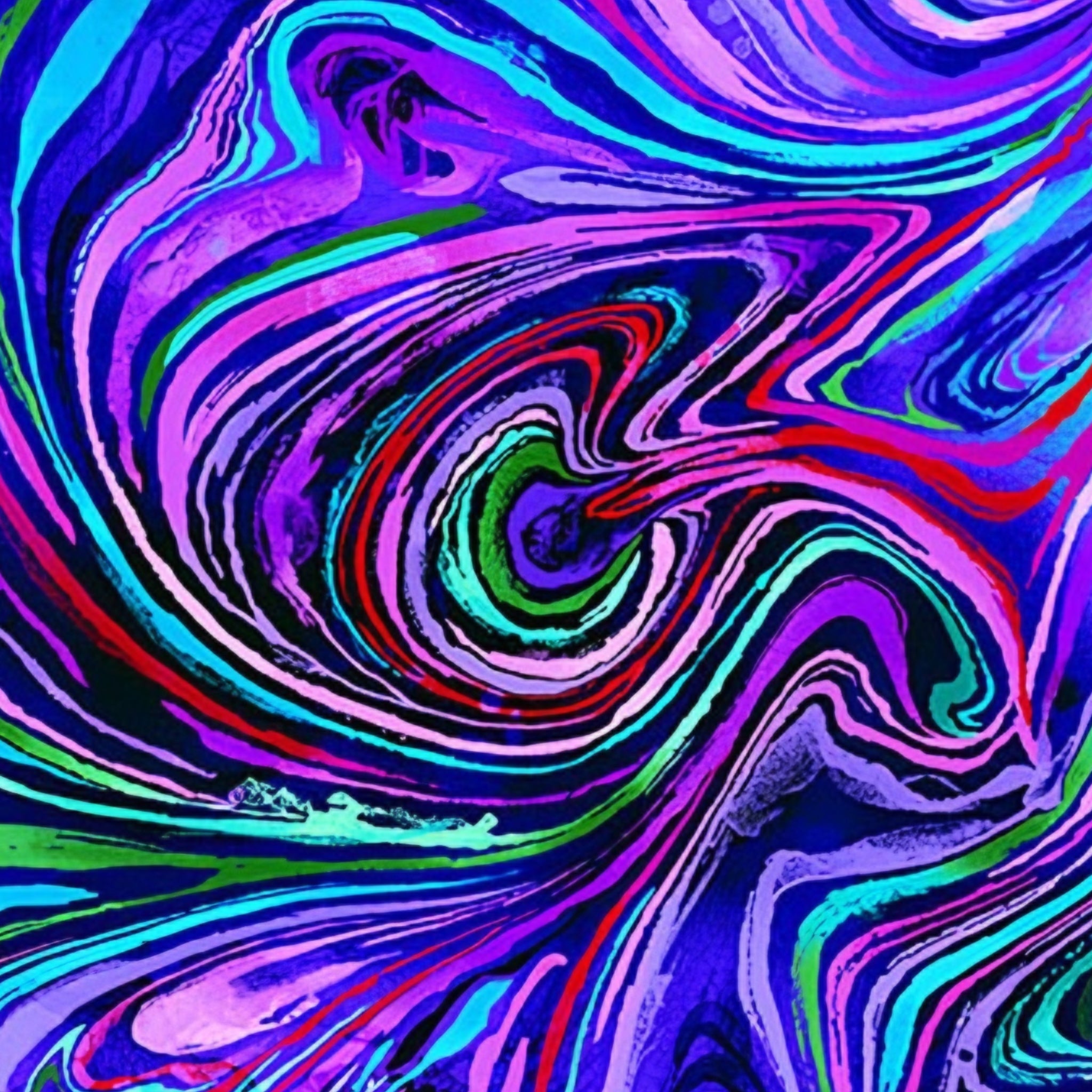 Marbled swirl digital print purple magenta turquoise lime green psychedelic blender fabric for feature quilts bags and bold patchwork sewing projects