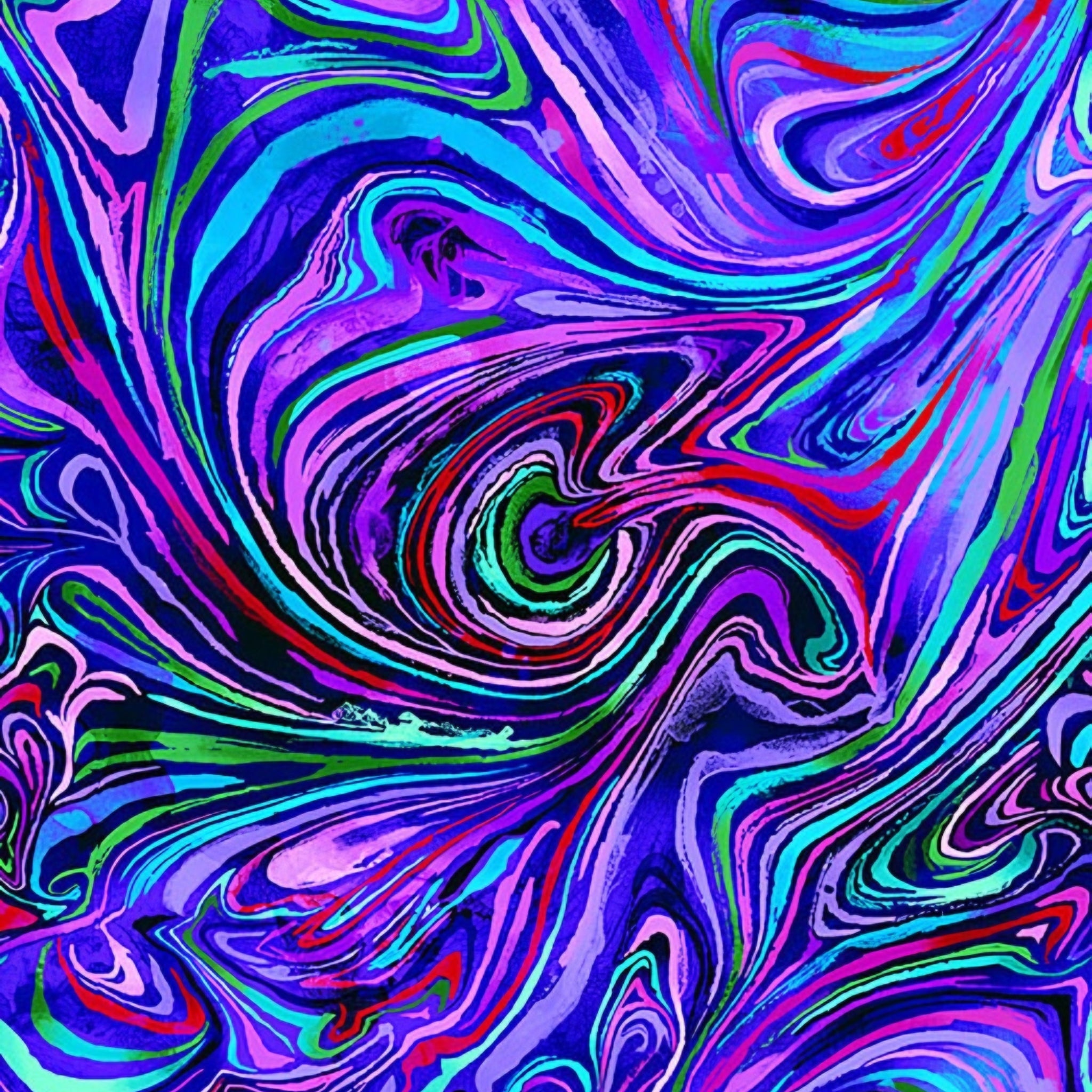 Marbled swirl digital print purple magenta turquoise lime green psychedelic blender fabric for feature quilts bags and bold patchwork sewing projects