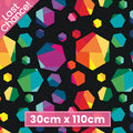 Rainbow geometric gem hexagon shapes multicolour black quilting fabric for kids quilts feature blocks and statement patchwork projects