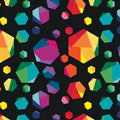 Rainbow geometric gem hexagon shapes multicolour black quilting fabric for kids quilts feature blocks and statement patchwork projects