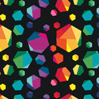 Rainbow geometric gem hexagon shapes multicolour black quilting fabric for kids quilts feature blocks and statement patchwork projects