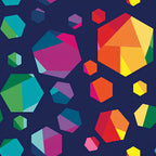 Rainbow geometric gem hexagon shapes multicolour navy blue quilting fabric for kids quilts feature blocks and statement patchwork projects