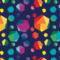 Rainbow geometric gem hexagon shapes multicolour navy blue quilting fabric for kids quilts feature blocks and statement patchwork projects